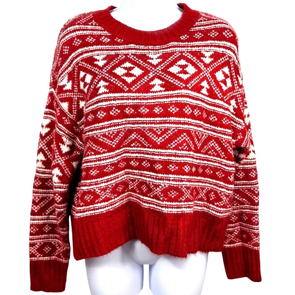 American Eagle Outfitters Red and White Sweater